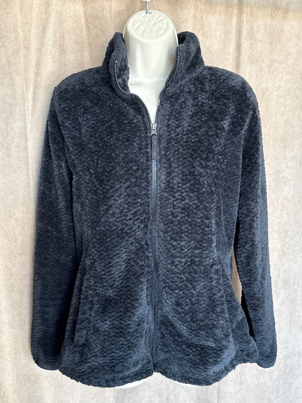 Free2B Black Textured Fleece Zip Up Jacket L